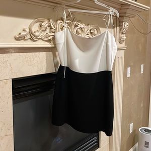 Black/white mini dress with adjustable tie straps